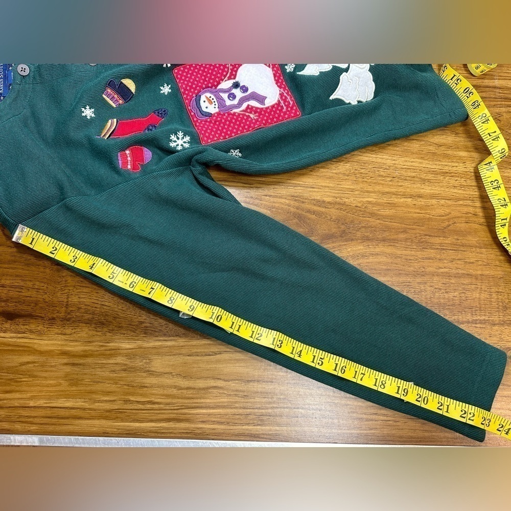 Vintage Karen Scott Green Christmas Sweater Embroidered & Appliquéd Women’s Sz M - Picture 5 of 10